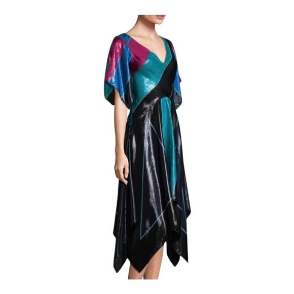 Diane Von Furstenburg Silk Metallic Colorblock Dress Size 10 - Picture 2 of 11